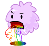 Puffball has rainbow vomit going out of her mouth (BFDIA 4)