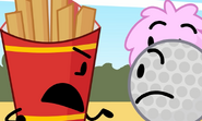 Fries defends Puffball after Golf Ball tries to exclude her from the challenge.