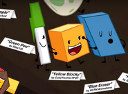 Green Pen, Yellow Blocky and Blue Eraser