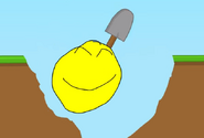 Yellow Face digging a hole