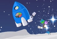 Golf Ball's rocket with Bleh being flung and landing on the Moon