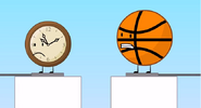 Clock and Basketball being flung