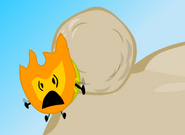 Firey runs away from the boulder.