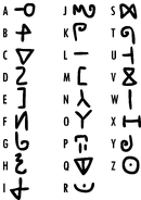 The full Yoylese alphabet key, found in the IDFB 1 flas.