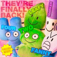 "The Four, Two, Leafy, Marker and Fanny plushies have been RESTOCKED at shop.jacknjellify.com!"