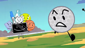 Golf Ball and Yellow Face being pursued by Bagged