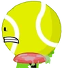 Tennis Ball with a frisbee coated in Firey's saliva on his leg (BFDI 17)
