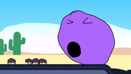 Purple Face blowing bugs off of the bus' roof in BFB 27