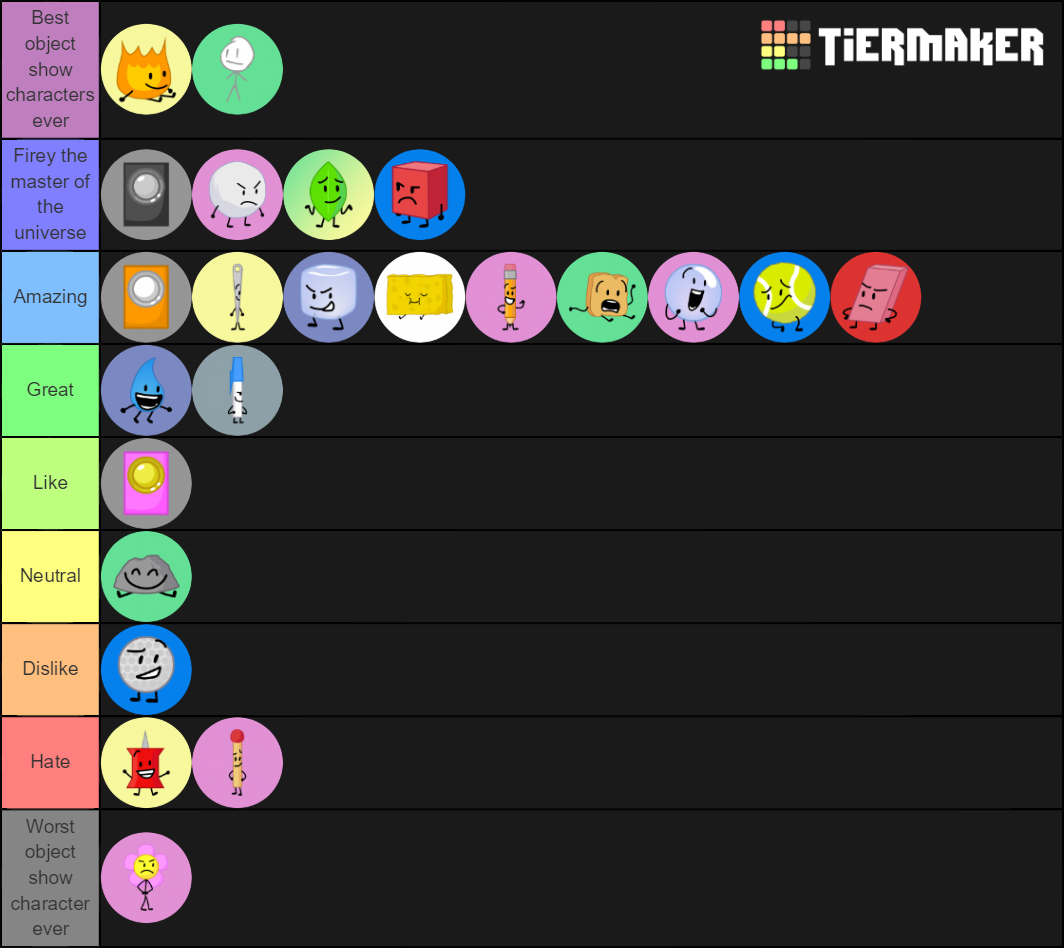 Create a bfdi characters (with hosts) Tier List - TierMaker