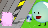 Puffball Speaker Box giving Bubble a can of Bubbly Pop