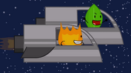 Firey and Leafy in spaceships.