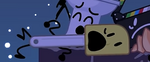 Rubber Spatula scrambling to get off the roof when the zombies attack the failed debuters.