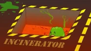 Gelatin screams after he gets incenirator.