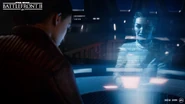 Iden Versio projected by a hologram.