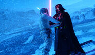 Luke Skywalker and Darth Vader clash sabers on Twilight on Hoth.