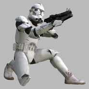 A Clone Trooper kneeling down to fire.