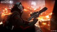 Promotional image of Iden Versio wielding an E-11.