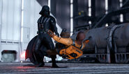 Cinematic capture of Darth Vader killing a rebel soldier on Sullust