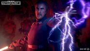 Promotional screenshot of Count Dooku using his Lightning Stun ability.