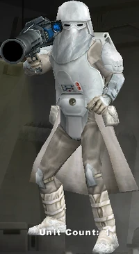 Um Shock Trooper com uma armadura Snowtrooper visto em Hoth.