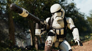 A heavy assault First Order stormtrooper at Maz's Castle on Takodana.