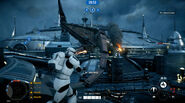 Pre-release image of the Clone Commando on Kamino in Co-op.