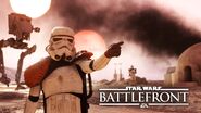 The YouTube thumbnail for a trailer for Star Wars Battlefront, featuring a sandtrooper.