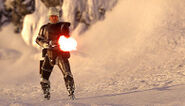 Dengar firing his blaster on Hoth.