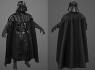 A front and back view of Darth Vader's suit.