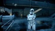 A 41st Elite Corps clone trooper on a balcony outside the Cloning Facility