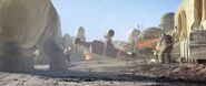 The X-34 Landspeeder zipping by in Mos Eisley on Tatooine, as seen in the reveal trailer.