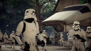 Stormtroopers spot rebel ships escaping from the temple on Yavin 4.