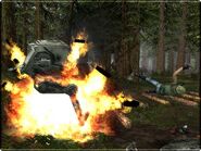 An AT-ST meets its end on Endor.