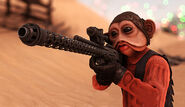 Cinematic capture of Nein Nunb using his rapid pulse cannon on Graveyard of Giants