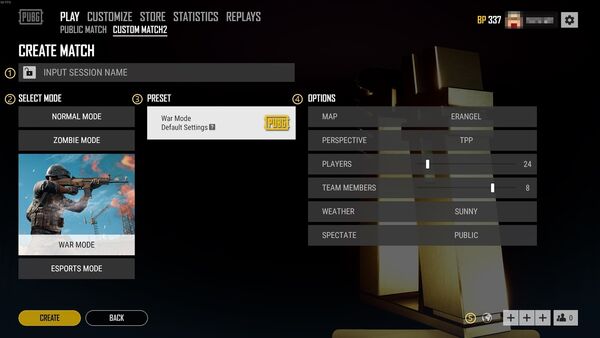 War Mode-Create Match