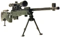 An AWM in reality, with cheekpad raised and bipod and monopod deployed.