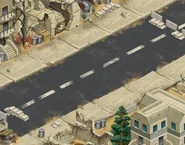 Marin battlefield. One can see a Dormitory, a few Sandbags, some part of a Tenement and the survivor of all cedar Trees.