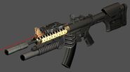 SCANNAR Assault Rifle, currently used by the PCASFC. Outfitted with a small grenade launcher and a silencer, it can unleash a lot of damage in secret.