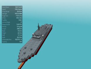 Stat card of the Atlantean Pride. The red deck piece you see under the ship increases her speed.note the brand new depth charges at the back.