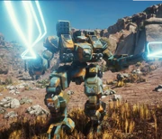 Warhammer IIC Assault 'Mech firing it's ER PPCs.