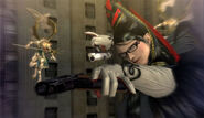 Bayonetta using her handguns in Bayonetta.