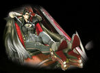 CG de Bayonetta recostada en el auto de Enzo.