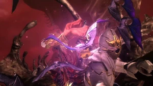 Bayonetta utilisant la forme de la chauve-souris face au .