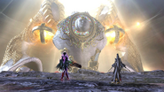 Temperantia appears before Bayonetta and Rosa in Chapter XVI