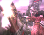 Bayonetta using her watch on Balder's window into the past.