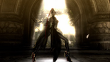 Bayonetta performing a fancy pose after a dance-off with Joy.
