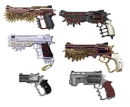 Initial concepts for Scarborough Fair's design, based on real world firearms.