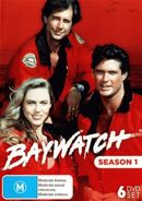 Craig with Mitch and Jill on the Australian DVD cover of Baywatch Season 1