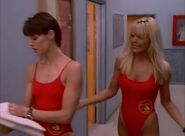 Baywatch - October 14, 1995 - 684 - Stephanie (Alexandra Paul) & Neely (Gena Lee Nolin) In Their Red Lifeguard Bathing Suits