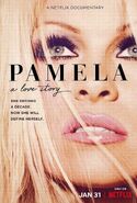 A poster of her documentary film Pamela, a Love Story
